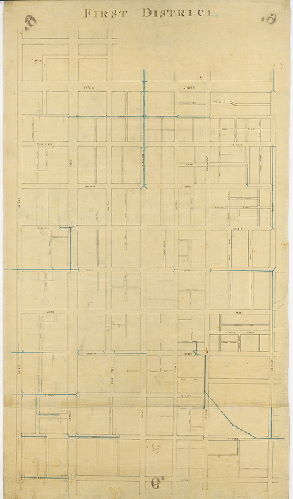 Plan (alternate image), First District [Tracing based on Reading Howell's First District plan, 007-01_HP, focusing on sewers]
