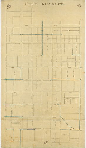 Plan, First District [Tracing based on Reading Howell's First District plan, 007-01_HP, focusing on sewers]