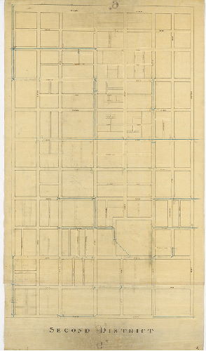 Plan (alternate image), Second District [Tracing based on Reading Howell's Second District plan, 008-03_HP, focusing on sewers]