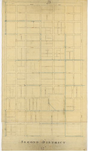 Plan, Second District [Tracing based on Reading Howell's Second District plan, 008-03_HP, focusing on sewers]
