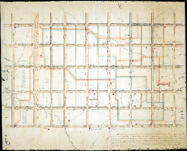 Plan (alternate image), Plan describing the alterations in the regulation of ascents, descents and common sewers in that part of the City lying between Delaware 8th and Schuylkill Eighth [15th] Streets, and between Walnut and Cedar Streets. [Approved by Councils October 3, 1816] 