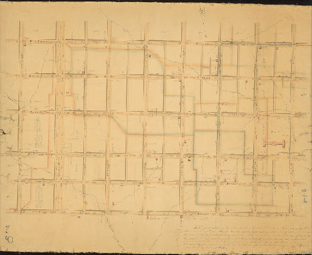 Plan, Plan describing the alterations in the regulation of ascents, descents and common sewers in that part of the City lying between Delaware 8th and Schuylkill Eighth [15th] Streets, and between Walnut and Cedar Streets. [Approved by Councils October 3, 1816] 