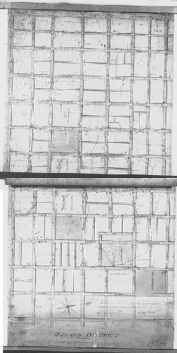 Plan, Second District, in obedience to an ordinance dated May 1804, surveyed, leveled, and adjusted that part of the City Plat comprehended in the above draft. March 23rd 1808. Reading Howell.