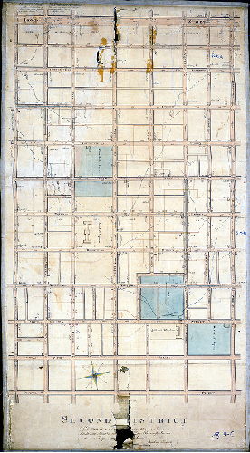 Plan (alternate image), Second District. In obedience to an ordinance dated May 1804, surveyed, leveled, and adjusted that [part of the] City Plat comprehended in the above draft. Reading Howell.