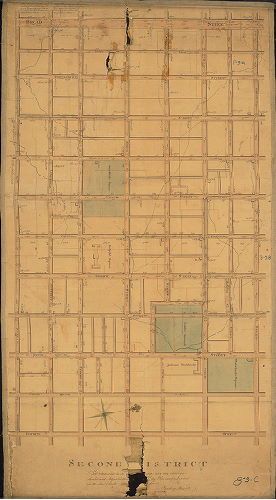 Plan, Second District. In obedience to an ordinance dated May 1804, surveyed, leveled, and adjusted that [part of the] City Plat comprehended in the above draft. Reading Howell.