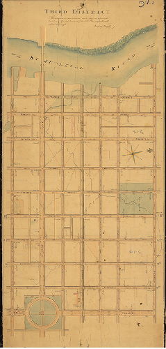 Plan, Third District. In obedience to an ordinance dated May 1804, surveyed, leveled, and adjusted that part of the City Plat comprehended within this draft. Reading Howell.