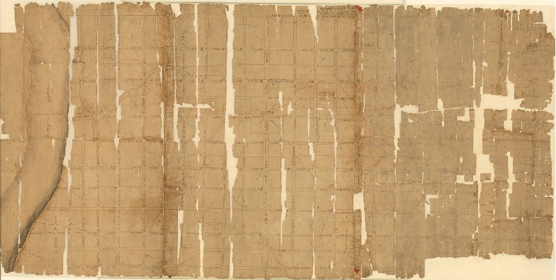 Plan (alternate image), [No title. Front St. to Schuylkill River, Vine St. to South St. Plan originally extended farther east, perhaps all the way to the Delaware River, but that section is missing] 