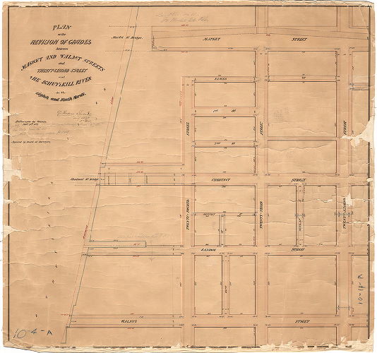 Plan, Plan of the revision of grades between Market and Walnut streets and Twenty-Second Street and the Schuylkill River in the Eighth and Ninth Wards. Authorized by Councils Feny. 10th, 1872.