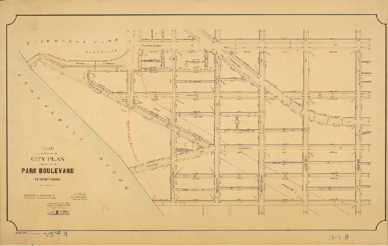 Plan, Plan striking from the City Plan a portion of the Park Boulevard. Fifteenth Ward, Philadelphia. [Ordinance Dec. 14, 1894; survey returned Feb. 20, 1895; confirmed March 18, 1895]