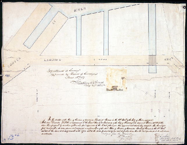 Plan, In the matter of the plan of revision of grades on Landing Avenue in the 15th Ward [Survey returned Oct. 20, 1856; approved by Board of Surveyors June 15, 1857; confirmed by Court Dec. 8, 1858]