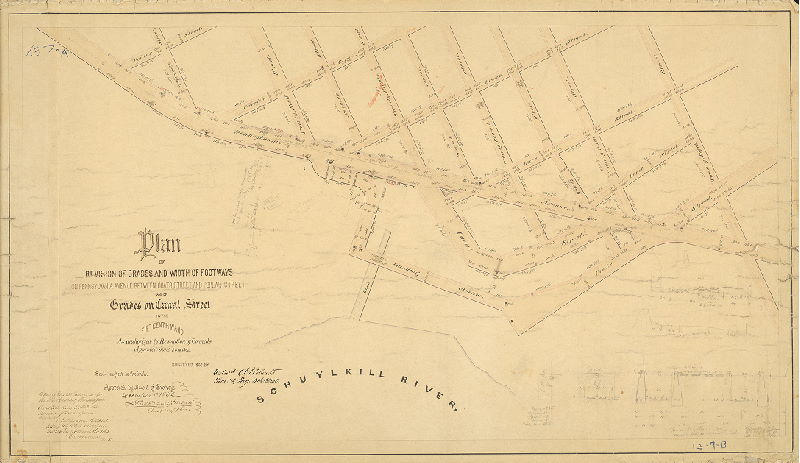 Plan, Plan of revisions of grades and width of footways on Pennsylvania Avenue between Coats Street and Poplar Street, and of grades on Canal Street in the 15th Ward [Resolution June 23, 1862; surveyed 1862; confirmed by Court May 18, 1863]