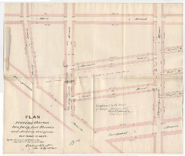 Plan, Plan placing thereon two forty feet streets and striking therefrom Old Perot Street [Ordinance June 25, 1877; confirmed April 15, 1878]