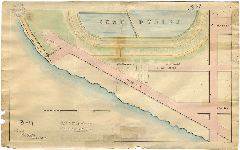 Plan, [No title. Ferry Road and Biddle Street, showing Fairmount Water Works Reservoir.] 