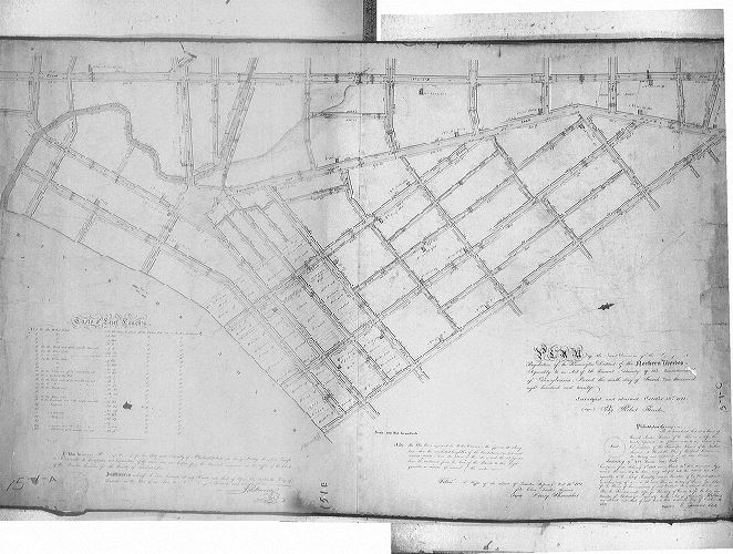 Plan, Plan of the First Division of the survey and regulation of the Kensington District of the Northern Liberties, agreeably to an act of the General Assembly of the Commonwealth of Pennsylvania, Passed the sixth day of March one thousand eight hundred and twenty. Surveyed and returned October 10th 1821 by Robert Brooke.