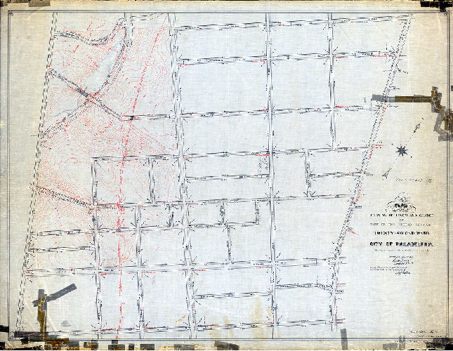 Plan (alternate image), Plan of the revision of lines and grades of part of the Second Section, Twenty-second Ward, City of Philadelphia. Made in accordance with a resolution of Councils approved January 19, 1885. 