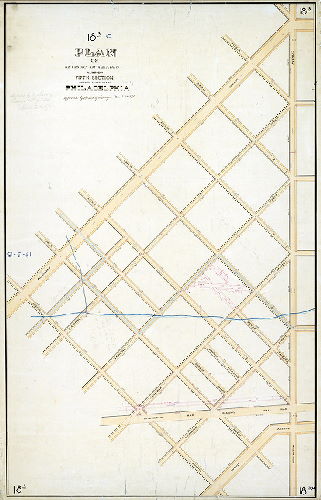 Plan (alternate image), Plan of revision of part of Fifth Section, Twenty-third Ward Philadelphia. [Approved Board of Surveyors March 21, 1870] 