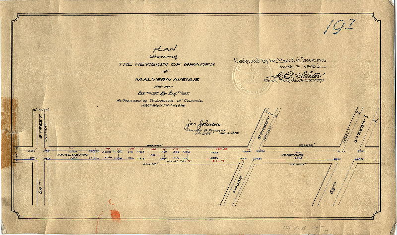 Plan, Plan showing the revision of grades of Malvern Avenue between 63rd St. & 64th St. [Ordinance Dec. 10, 1898; confirmed June 5, 1899]