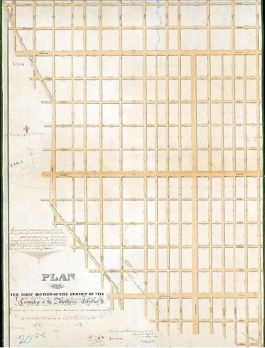 Plan (alternate image), Plan of the First Section of the survey of the Township of the Northern Liberties, agreeably to an Act of the General Assembly of the Commonwealth of Pennsylvania, passed the third day of May A.D. 1832. Drawn by R. M. Sexton, surveyed and returned August 10th, 1839, by John Foulkrod, R. M. Sexton.