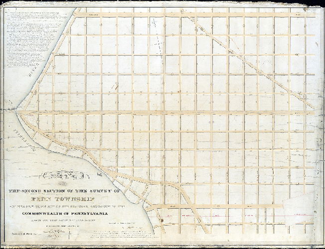Plan (alternate image), Plan of the Second Section of the survey of Penn Township, agreeably to an Act of the General Assembly of the Commonwealth of Pennsylvania, passed the third day of May anno Domini One thousand eight hundred and thirty-two. Surveyed and returned Jan. 2nd 1838, Joseph Fox. Drawn by R. M. Sexton, Asst. Surveyor