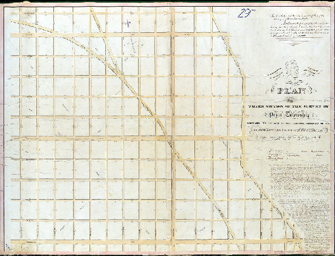 Plan (alternate image), Plan of the Third Section of the survey of Penn Township, agreeably to an Act of the General Assembly of the Commonwealth of Pennsylvania, passed the third day of May A.D. 1832. Surveyed & returned 9 mo. 20th 1838. Joseph Fox, Surveyor.