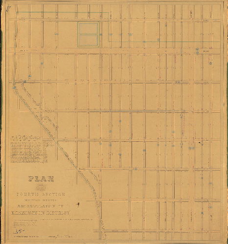 Plan, Plan of the Fourth Section of the survey and regulation of Kensington District approved by the Board of Commissioners May 17th 1852. Revised and returned 1852 by James P. Davis. [Attachment: typescript excerpt of 1852 Court approval]