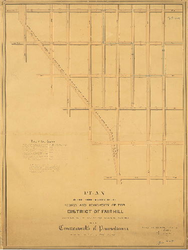 Plan, Plan of the Third Section of the survey and regulation of the District of Fair-hill [Fairhill] agreeably to an Act of the General Assembly of the Commonwealth of Pennsylvania passed the sixteenth day of March A.D. 1847. Surveyed and returned 10th Mo 20th 1847 by Joseph Fox, Henry Haines