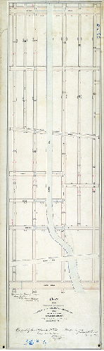 Plan (alternate image), Plan of the revision of grades to conform to the bridges over Aramingo Canal in the Nineteenth Ward, City of Philadelphia. Made by authority of a resolution of Councils approved Feby 24th, 1857. Philadelphia, May 2nd 1857, James P. Davis, City Surveyor, 6th Dist. Approved by Board of Surveyors June 15th, 1857. Confirmed by Court December 8th, 1858.