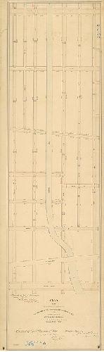 Plan, Plan of the revision of grades to conform to the bridges over Aramingo Canal in the Nineteenth Ward, City of Philadelphia. Made by authority of a resolution of Councils approved Feby 24th, 1857. Philadelphia, May 2nd 1857, James P. Davis, City Surveyor, 6th Dist. Approved by Board of Surveyors June 15th, 1857. Confirmed by Court December 8th, 1858.