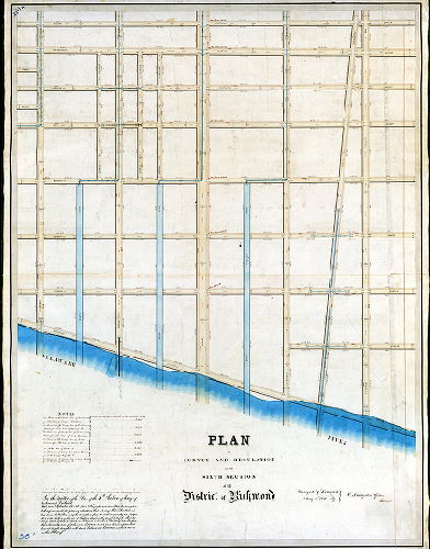 Plan (alternate image), Plan of survey and regulation of the Sixth Section of the District of Richmond. Surveyed & returned May 21st 1851 by E. Livingston Spain, Surveyor