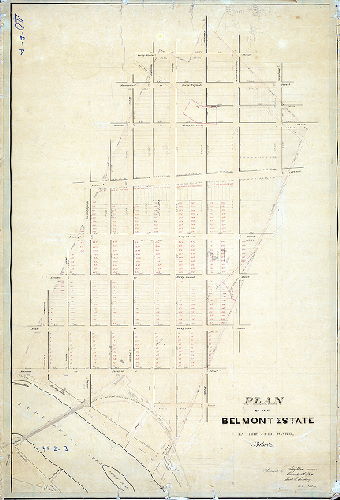 Plan (alternate image), Plan of the Belmont Estate in the 24th Ward, Philada. Surveyed by Joseph Fox, Charles H. Fox, Saml. L. Smedley. A.D. 1854