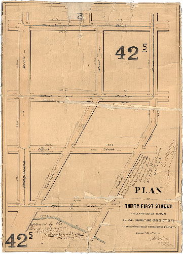 Plan, Plan of Thirty-first Street as reduced in width between Chestnut and Spruce Streets in accordance with a resolution of Councils approved March 24th A.D. 1864. [Confirmed Sept. 5, 1864]