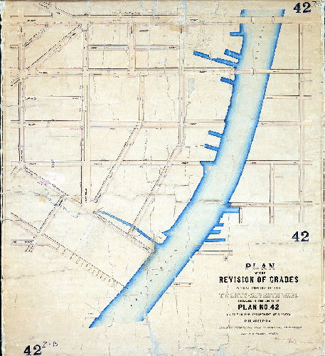 Plan (alternate image), Plan of the revision of grades in that portion of the Twenty-seventh Ward embraced in the limits of Plan No. 42 on file in the Department of Surveys, Philadelphia, made in accordance with an ordinance of Councils approved January 11th, 1878. Returned March 9th, 1878, William H. Jones, Surveyor & Regulator, 12th Dist.