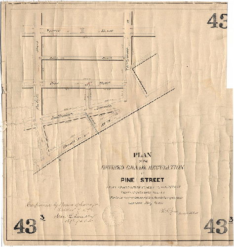Plan, Plan of the revised grade regulation of Pine Street from Thirty-ninth Street to Fortieth Street. [Resolution May 4, 1872; confirmed Oct. 7, 1872]