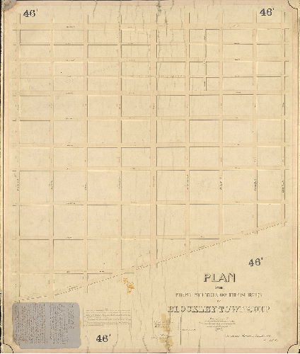 Plan, Plan of the survey of the First Section of Blockley Township. [Act of Assembly April 3, 1851; survey returned Nov. 1853; confirmed by Court June 27, 1854]