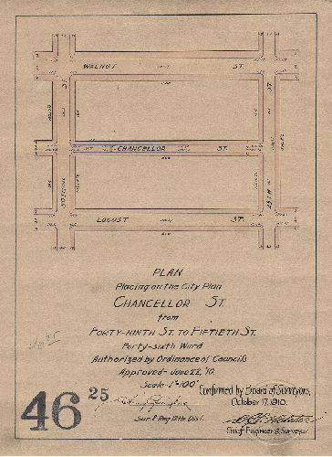 Plan, Plan for placing on the City Plan Chancellor St. from Forty-ninth St. to Fiftieth St. Forty-sixth Ward.