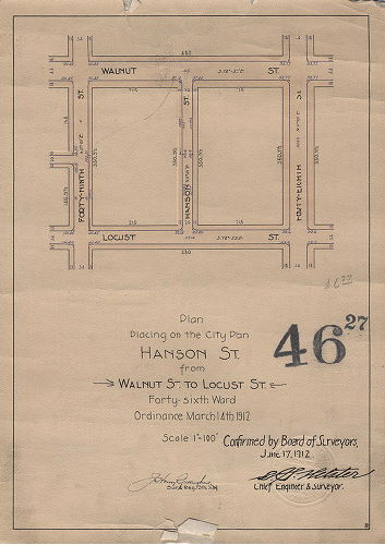 Plan, Plan for placing on City Plan Hanson St. from Walnut St. to Locust St. Forty-sixth Ward.