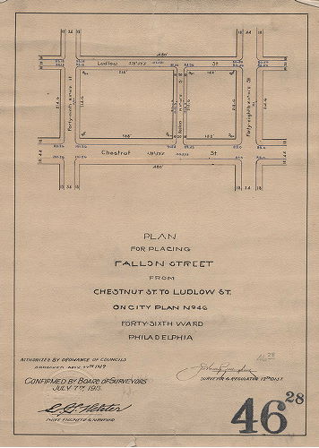 Plan, Plan for placing Fallon Street from Chestnut St. to Ludlow St on City Plan No. 46. Forty-sixth Ward, Philadelphia. 