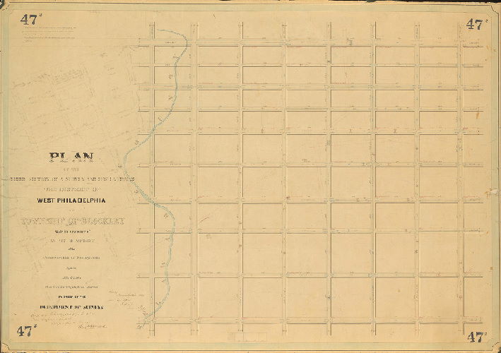 Plan, Plan of the Third Section of a survey and regulation of the District of West Philadelphia and Township of Blockley, made in pursuance of an Act of Assembly of the Commonwealth of Pennsylvania, approved April 3rd 1851, with curb heights fixed thereon by order of the Department of Surveys. [Survey returned 1854; curb regulations determined 1857; confirmed by Court 1871]