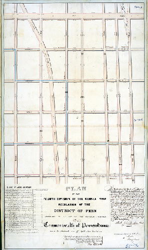 Plan (alternate image), Plan of the Fourth Division of the survey and regulation of the District of Penn, agreeably to an Act of the General Assembly of the Commonwealth of Pennsylvania passed the nineteenth day of April anno Domini 1843. Surveyed and returned Feby 17th, 1845, by Joseph Fox, Henry Haines