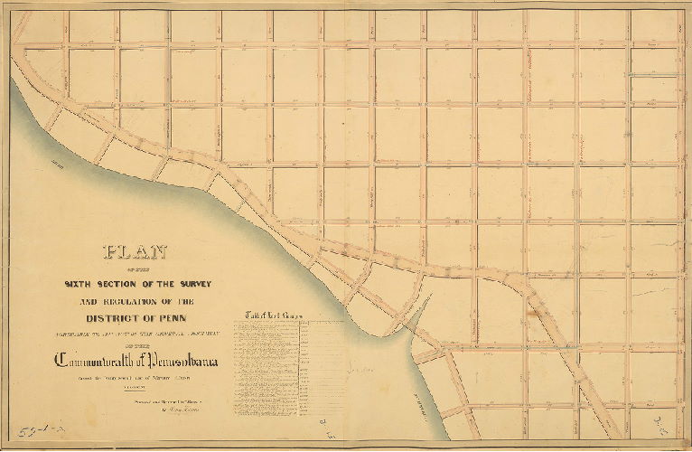 Plan, Plan of the Sixth Division of the survey and regulation of the District of Penn, agreeably to an Act of the General Assembly of the Commonwealth of Pennsylvania passed the twenty-seventh day of February A.D. 1847 MDCCCXLVII. Surveyed and returned 12th Mo. 1848 by Henry Haines
