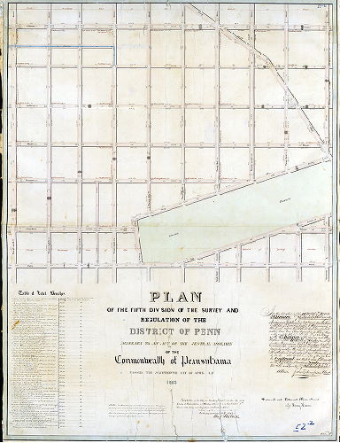 Plan (alternate image), Plan of the Third Division of the survey and regulation of the District of Penn, agreeably to an Act of the General Assembly of the Commonwealth of Pennsylvania passed the nineteenth day of April A.D. 1843. Surveyed and returned May 17th 1847 by Henry Haines