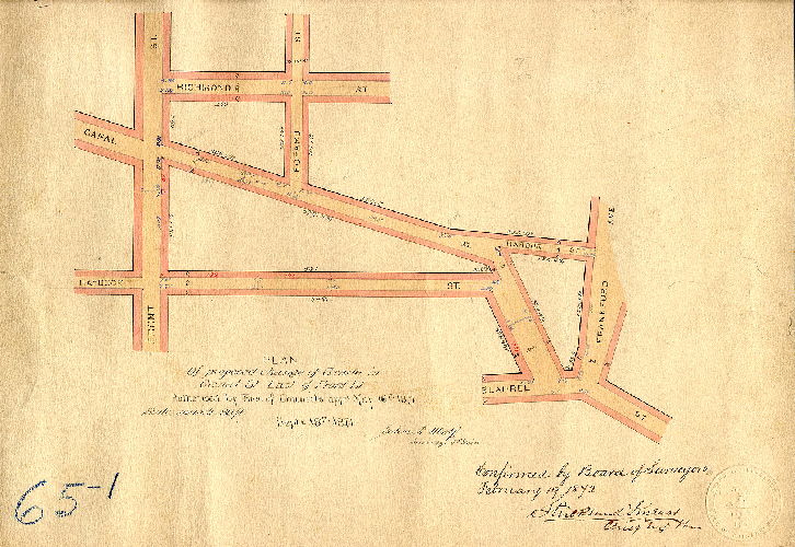 Plan, Plan of proposed change of grade in Canal; St. east of Front St. [Resolution May 16, 1871; confirmed Feb. 19, 1872]