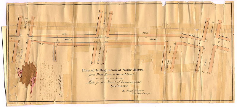 Plan, Plan of the regulation of Noble Street from Front Street to Second Street in the Northern Liberties [Attachment not scanned: Extracts from minutes of the Commissioners of Northern Liberties. 9 pages]