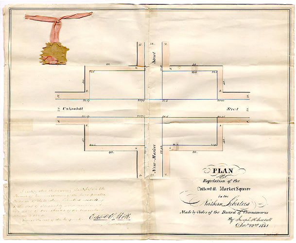 Plan, Plan of the regulation of the Callowhill Market Square in the Northern Liberties [Attachment not scanned: Extracts from minutes of the Commissioners of Northern Liberties. 4 pages]