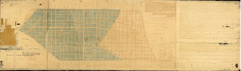 Plan (alternate image), Plan of Southwark, Moyamensing and Passyunk extending from the Delaware to the Schuylkill River and from South Street to the Canal, exhibiting the grades and watercourses in each district [Title from 199-z_HP, which is identical and more complete]