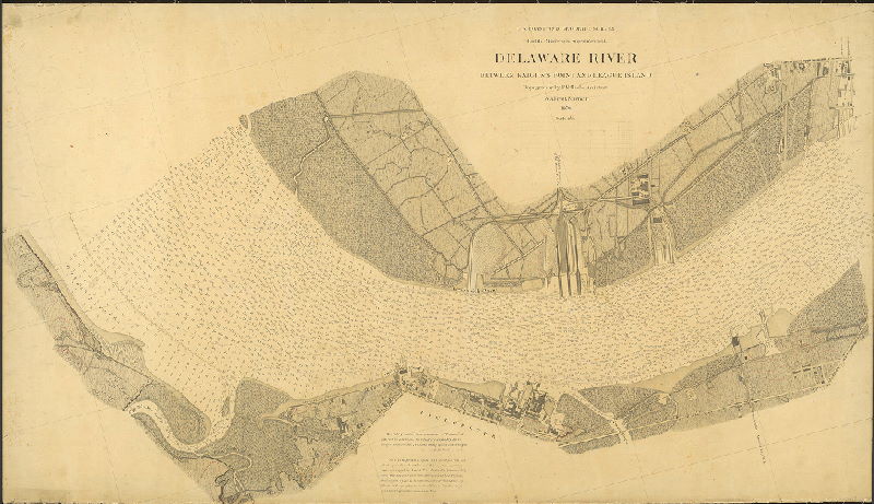 Plan, Delaware River between Kaighn's Point and League Island. Topography by R. M. Bache, Assistant, W. A. Pratt, Foreman, 1879. U.S. Coast and Geodetic Survey, Carlile P. Patterson, Superintendent