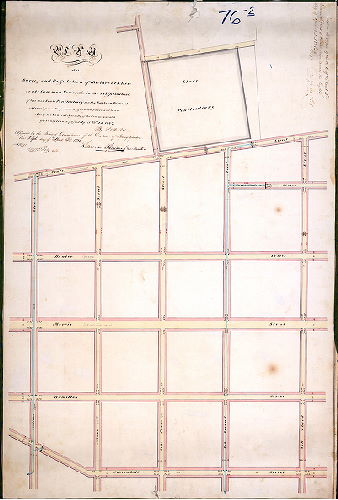 Plan (alternate image), Plan of the survey and regulation of the ascents, descents, common sewers &c in the neighbourhood of the new State Penitentiary for the Eastern District. Altered from the former regulation pursuant to an Act of the General Assembly of the Commonwealth of Pennsylvania, passed the April 28th A.D. 1829, by P. M. Price. [Approved 1830] 