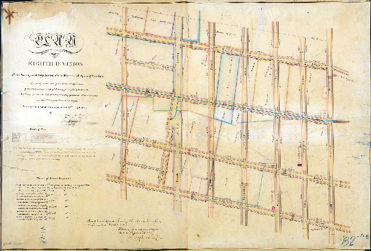 Plan (alternate image), Plan of the Eighth Division of the survey and regulation of the District of Spring Garden, agreeably to an Act of the General Assembly of the Commonwealth of Pennsylvania passed the 22nd day of March A.D. 1813; and a supplement thereto passed the 2nd day of March A.D. 1827. Surveyed and returned June 10th 1831 by Philip M. Price, Joseph Fox. [Attachment: Quarter Sessions Court confirmation certificate]