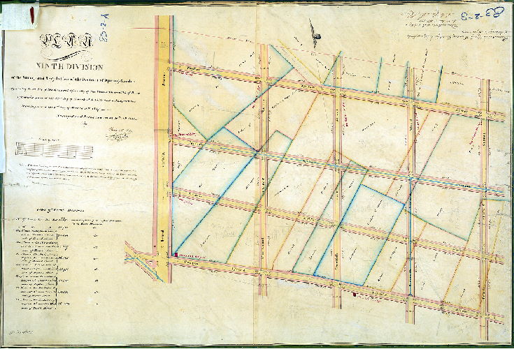 Plan (alternate image), Plan of the Ninth Division of the survey and regulation of the District of Spring Garden, agreeably to an Act of the General Assembly of the Commonwealth of Pennsylvania passed the 22nd day of March A.D. 1813; and a supplement thereto passed the 2nd day of March A.D. 1827. Surveyed and returned June 10th A.D. 1831 by Philip M. Price, Joseph Fox. [Attachment: Quarter Session Court confirmation certificate]