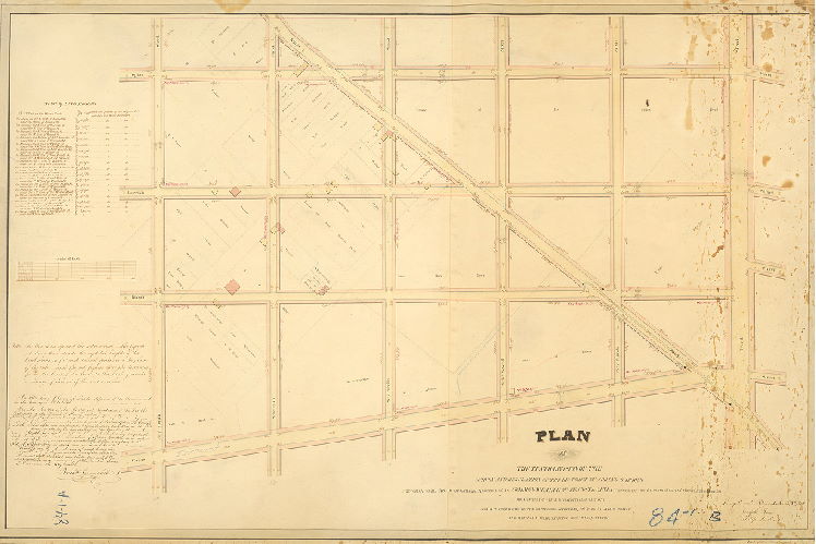 Plan, Plan of the Tenth Division of the survey and regulation of the District of Spring Garden, agreeably to an Act of the General Assembly of the Commonwealth of Pennsylvania passed the twenty second day of March anno Domini One thousand eight hundred and thirteen, and a supplement thereto passed the second day of March anno Domini One thousand eight hundred and twenty seven. Surveyed and returned March 3rd 1834 by Joseph Fox, Philip M. Price. R. M. Sexton draughtsman
